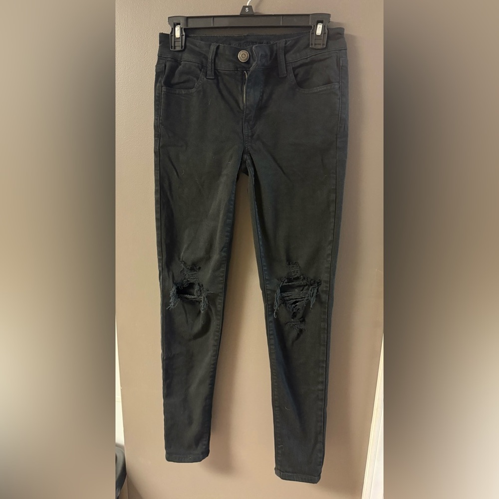 American Eagle Outfitters Black Ripped Skinny Jeans